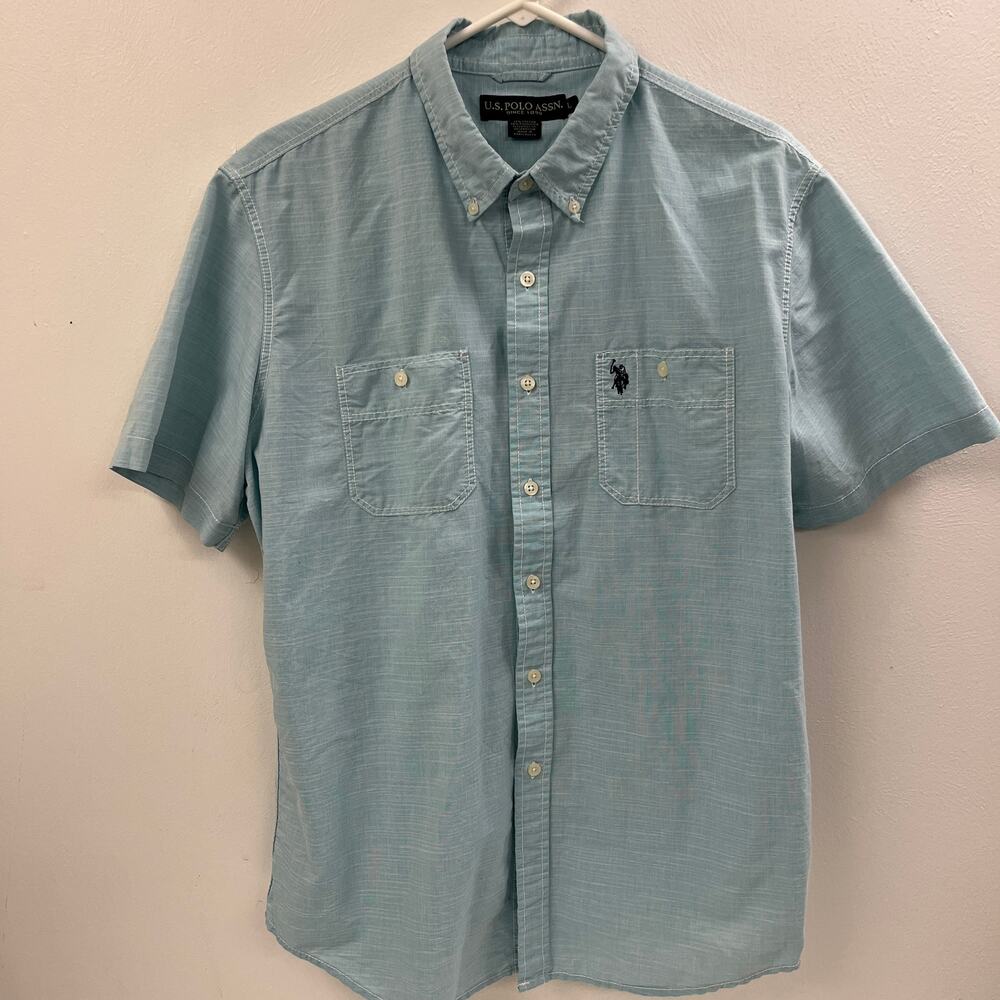 US Polo Assn. Men's Short Sleeve Button Down Shirt, Sea Foam Green, AL